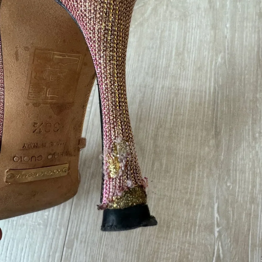 Dolce & Gabbana Iridescent Metallic Gold and Pink Strappy Heels Size 38 1/2